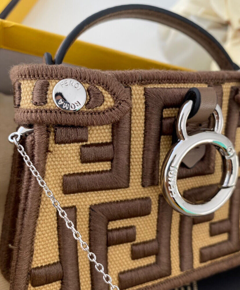 Fendi Nano Peekaboo Charm Bag 7AR993 Brown